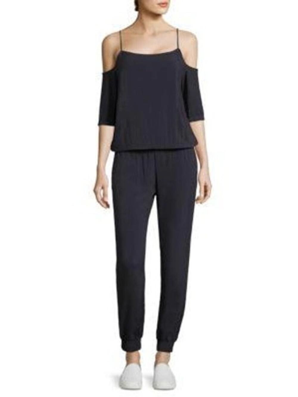 Monrow Revolve Black Cold Shoulder Rayon Sporty Casual Jumpsuit Size Small